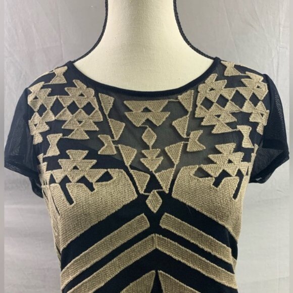 Embroidered Knit Top With Sheer Back - Picture 2 of 6